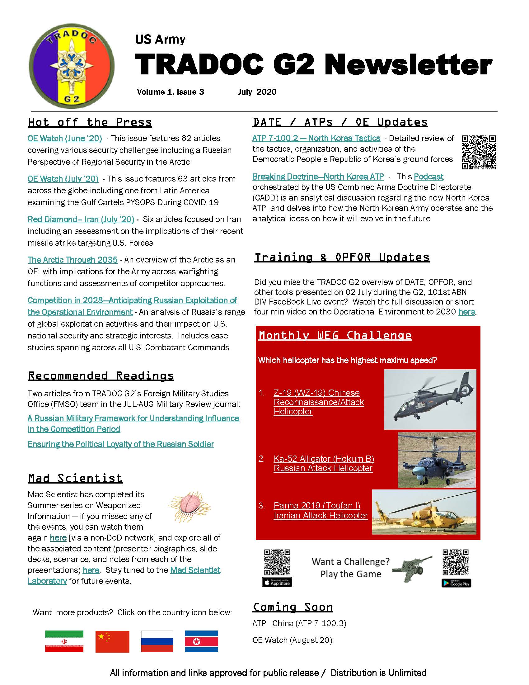 You are currently viewing US Army TRADOC G2 Newsletter Volume 1, Issue 3 July 2020