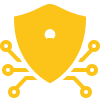 Minimalist shield with network points protruding in yellow.