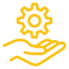 Minimalist gear with human hand in yellow.