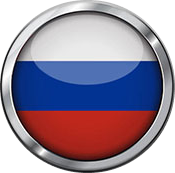 Russia flag laid out in metallic circle.