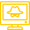 Minimalist computer monitor displaying a hat and sunglasses in yellow.