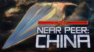 Words "Near Peer: China" in front of futuristic boat.