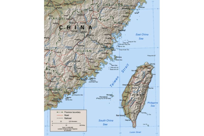 Map showing the proximity between China and Taiwan