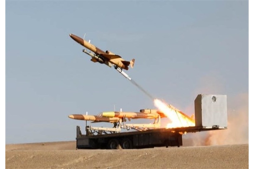Rubin 02 Launch of a Karrar drone modified to carry the Majid heat seeking missile