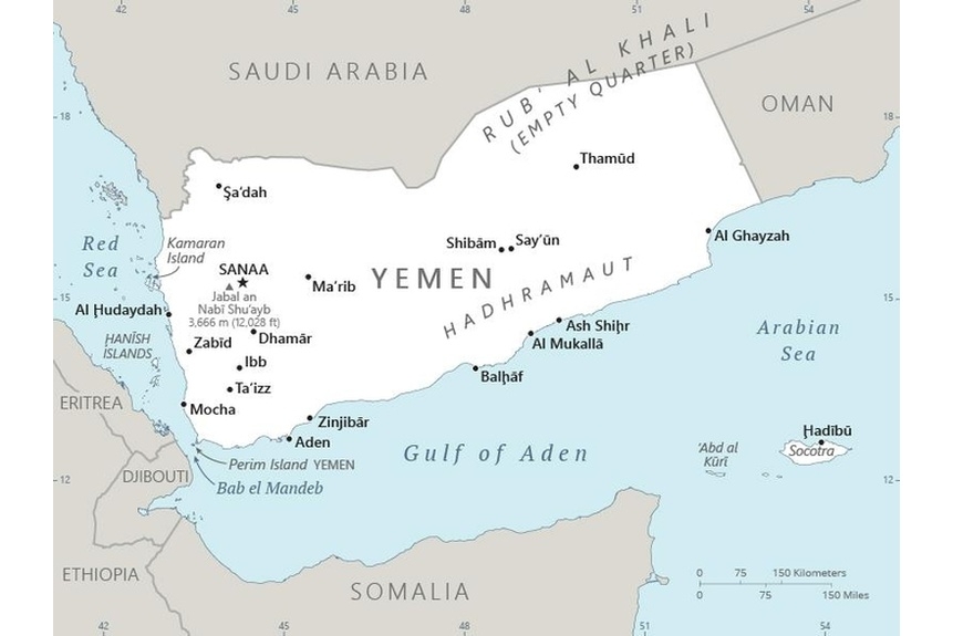 Winter 01 Yemen map showing major population centers
